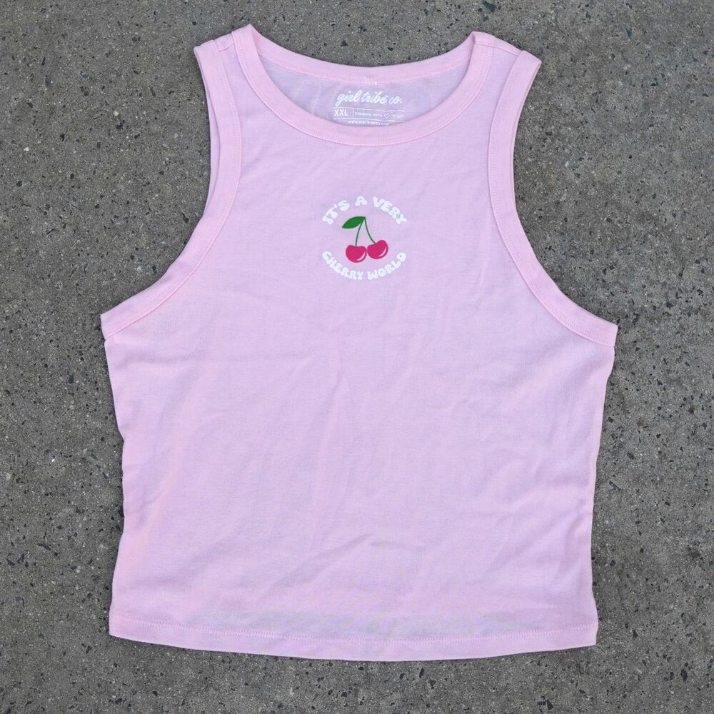 Girl Tribe Co Pink Cherry Graphic Tank Top XXL Very Cherry World Y2K Crop